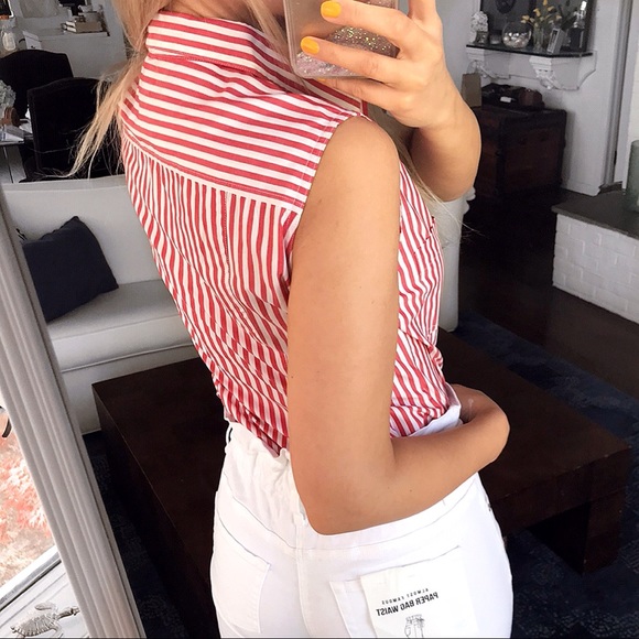♦️L.O.G.G RED WHITE STRIPE OPEN SHOULDER TOP! - Picture 4 of 12